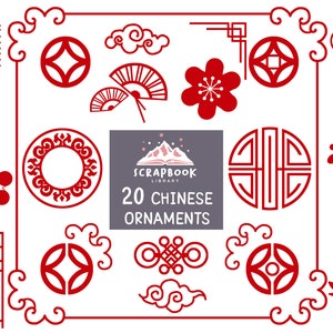 20 Chinese ornaments clipart,Chinese pattern, Chinese design Svg,Dfx,Png,Vector,Digital Cutting File Graphic Design, Chinese texture