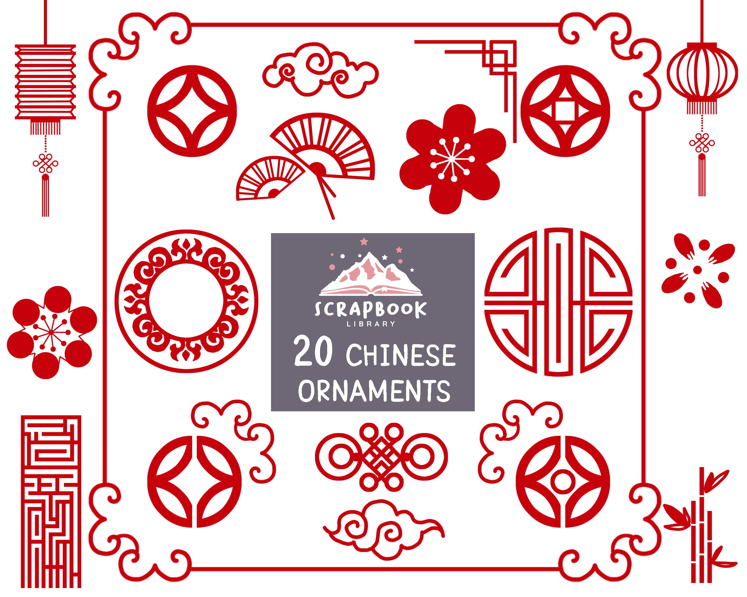 20 Chinese Ornaments Clipart,chinese Pattern, Chinese Design Svg,dfx