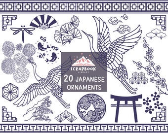 20 adornos japoneses clipart, patrón japonés, diseño japonés Svg, Dfx, Png, Vector, Digital Cutting File Graphic Design, textura japonesa