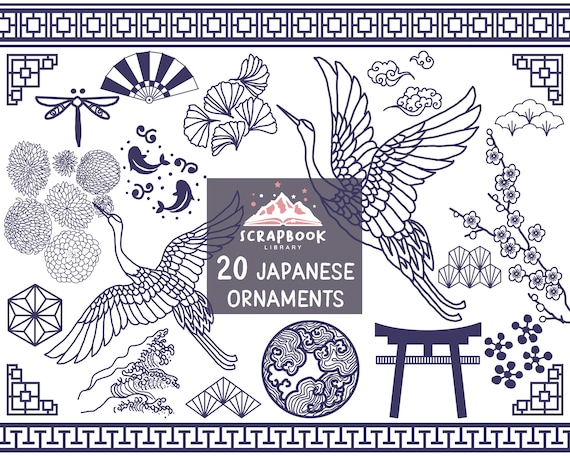 20 Japanese Ornaments Clipart, Japanese Pattern, Japanese