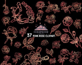 Imágenes prediseñadas de rosa, flor del día de la madre, flor de oro rosa, forma de hoja metálica rosa, capullo de flor, imágenes prediseñadas de hoja, líneas de rosa, planta, día de San Valentín