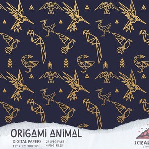 Origami digitaal papier, Animal Origami patroon digitaal papier, Scrapbook origami papier, kleurrijke origami Image Print, Origami achtergrondpapier
