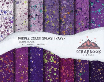 Purple Color Splash Paper Textures, Violet backgrounds, Lilac palette, digital royal color scrapbook material