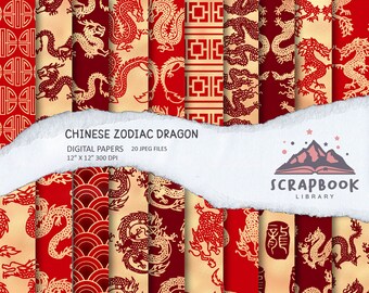 Chinese Zodiac Dragon ornaments Digital Paper, Chinese Texture, Chinese New Year, Asian Dragon Pattern Backgrounds, Oriental Design