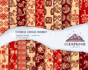 Chinese Zodiac Monkey ornaments Paper, Asian Ape Pattern, Authentic Eastern Baboon, Chinese New Year, Red Chimpanzee Horoscope, Astrology