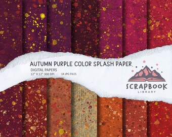 Texturas de papel de color púrpura de otoño, fondos de color medianoche, paleta de temporada de otoño, material de álbum de recortes con efecto quemado digital
