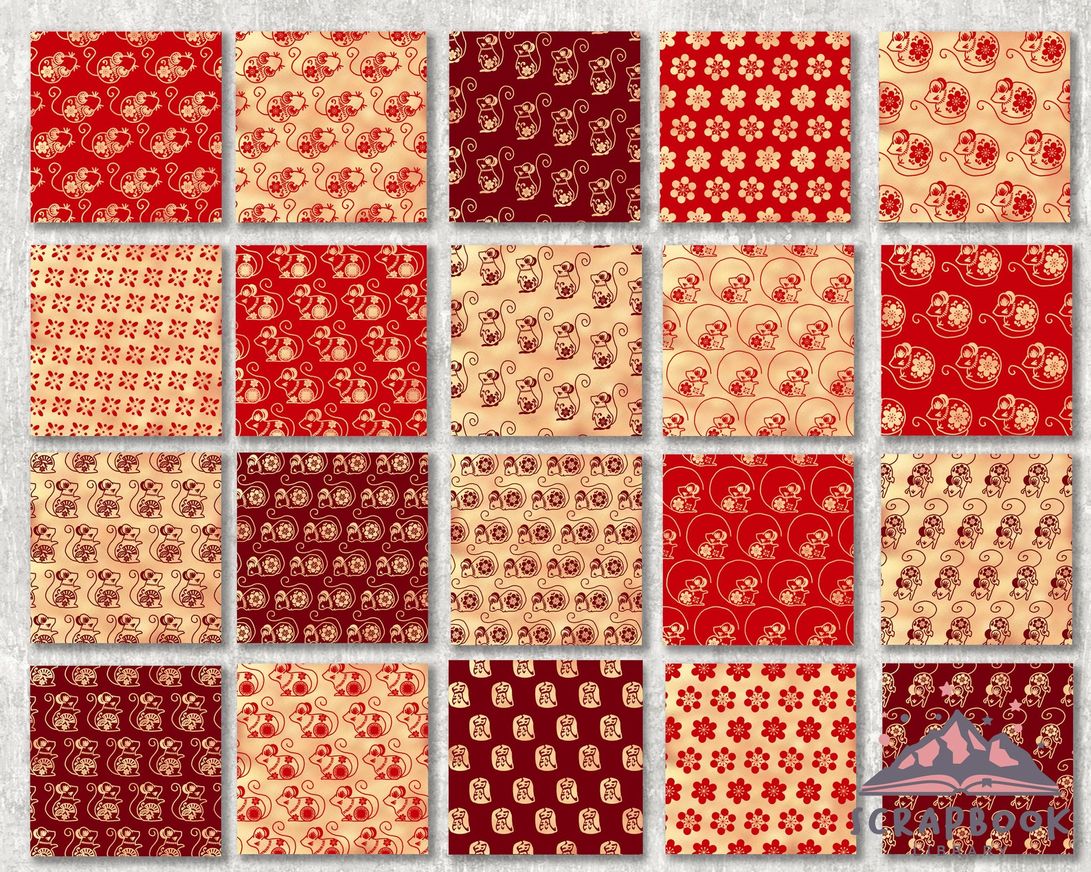 Chinese Zodiac Rat Digital Paper, Asian Rats Pattern, Authentic Mice ...