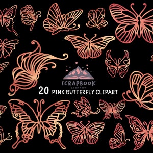Imágenes prediseñadas de mariposa rosa, alas de polilla, hermosos insectos de oro rosa, forma de ala metálica rosa, patrón de mariposa, textura, PNG