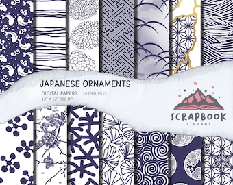 Japanese Washi Digital Paper, Japanese elements Pattern Paper, Scrapbook, Japanese Paper Design Background Image Print, Instant Download