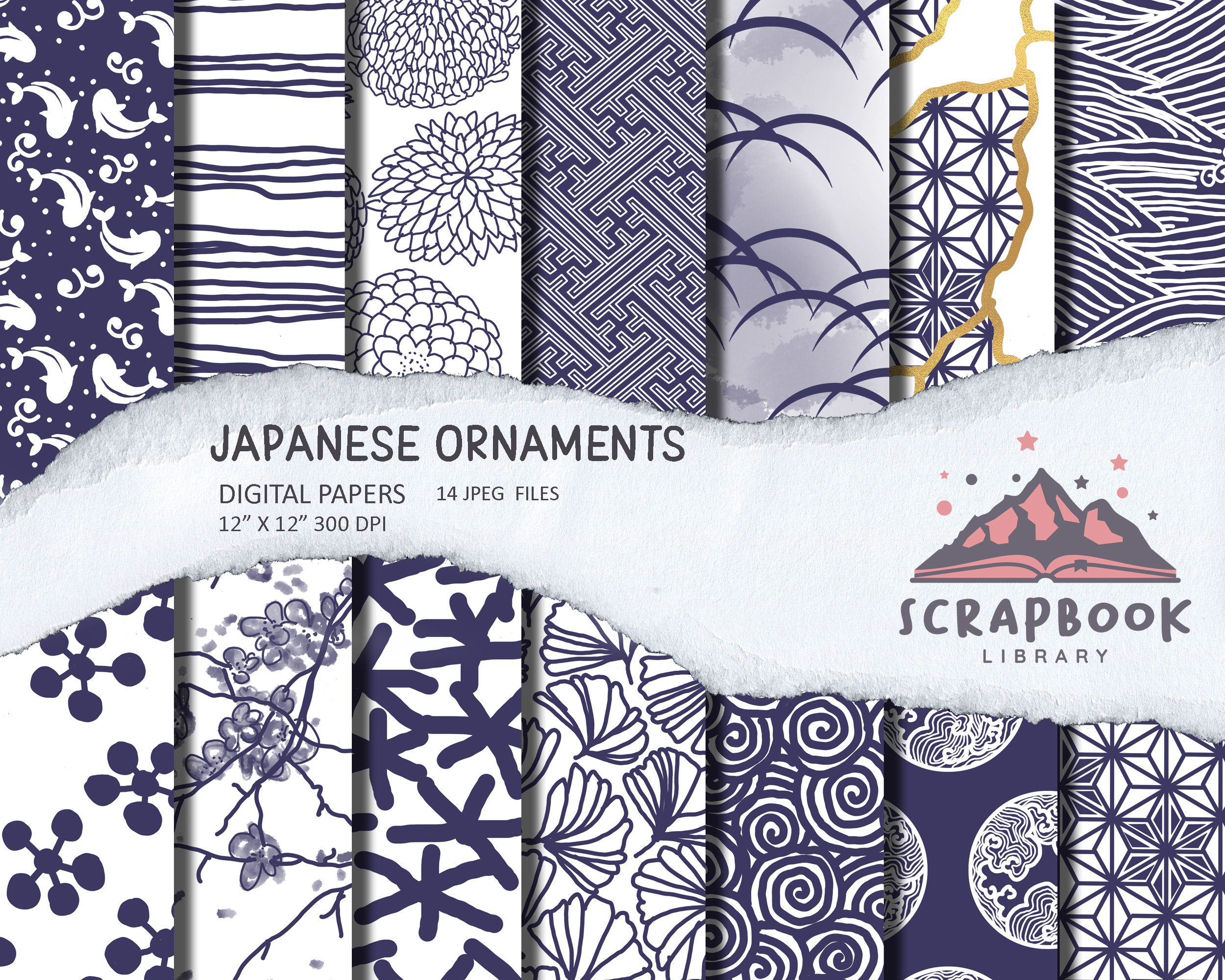 Vector Japanese Paper Japanese Washi Digital Paper, Japanese Elements Pattern Paper ...