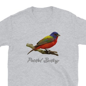 Painted Bunting Bird Shirt, Bird Watching Shirt, Bird Lover Shirt, Bird Nerd Shirt, Bird Photo Shirt, Wild Birds Short-Sleeve Unisex T-Shirt