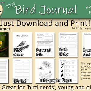 Bird Journal, Printable PDF, Bird Logbook, Bird Watching, Bird Lovers, Digital Download, Letter 8.5x11 inch, Scalable