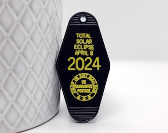 Eclipse 2024 Key Tag | Total Solar Eclipse Motel Hotel Keychain | Astronomy Lover Gift | Eclipse Road Trip Souvenir | Matching Party Favor