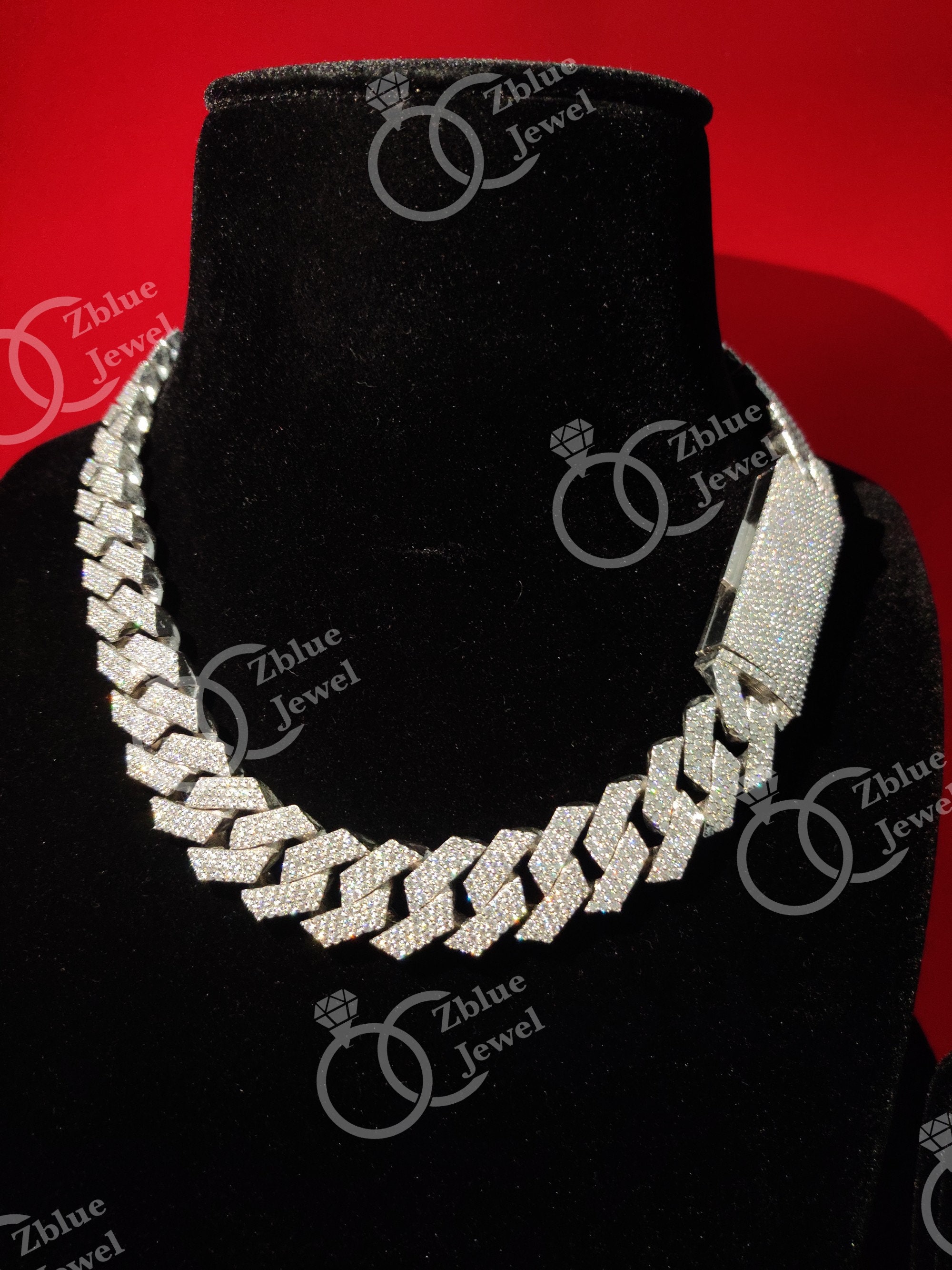 Luxury 18mm Gold Plated, VVS Moissanite Diamond Necklace Iced Out Cuban Link Chain Gold / 18inches by Pearde Design