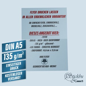Druk 100 ulotek personalizowanych, poligrafia, reklama, ulotki, ulotki, informacje, zaproszenia, usługi, DINA5 kolorowy błyszczący jednostronny