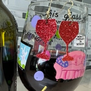 Wine Earrings, Sparkly Red Wine Earrings, Double Sided Wine Earrings, Lightweight Wine Earrings, Red Wine Earrings,  Wine Tasting Earrings