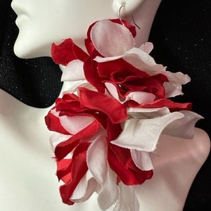 Red and White Flower Earrings, Lightweight Faux Flower Earrings, Big Flower Earrings, Vacation Earrings, Cruise, Valentine&#39;s Day Earrings