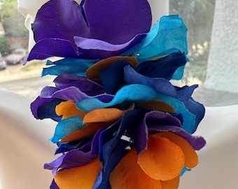 Big Blue, Purple and Orange Flower Earrings: Bold Fashion, Lightweight Earrings, Vacay Earrings, Big Statement Earrings, Summer Jewelry