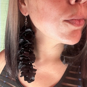 Black Flower Earrings, Long Lightweight Earrings, Flower Earrings, Black Long Flower Earrings, Summer Earrings, Vacation Earrings, Fashion