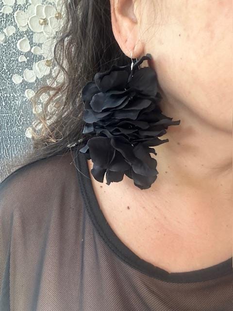 ✨NEW Elegant Black Floral Statement Earring Floral Jet Black Stone Cluster Drop Earrings for Pageants or  main image 2