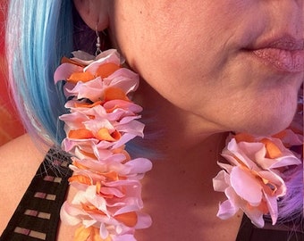 White Orange Pink Long Colorful Flower Earrings, Long Lightweight Earrings, Flower Earrings, Light Flower Earrings, Summer Earrings, Unique