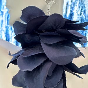 Navy Blue Flower Earrings, Navy Blue Faux Flower Earrings, Blue Long Lightweight Earrings, Flower Earrings, Summer Flower Earrings