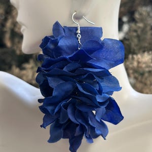 Big Indigo Flower Earrings: Long, Lightweight Blue Statement Jewelry
