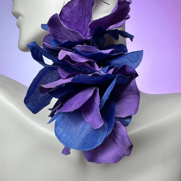 Blue and Purple Flower Earrings, Big Blue & Purple Flower Earrings, Blue and Lavender Earrings, Long Lightweight Earrings, Summer Earrings