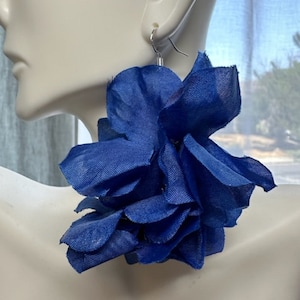Indigo Flower Earrings, Big Blue Flower Earrings, Blue Long Lightweight Earrings, Blue Summer Earrings, Vacation Earrings, Cruise Earrings