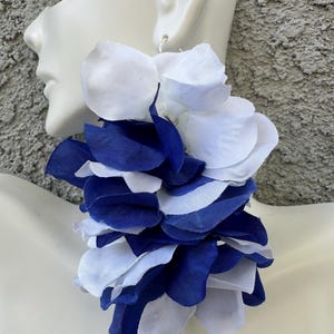 Indigo & White Flower Earrings, Big Blue Flower Earrings, Blue Lightweight Earrings, Summer Earrings, Vacation Earrings, Cruise Earrings