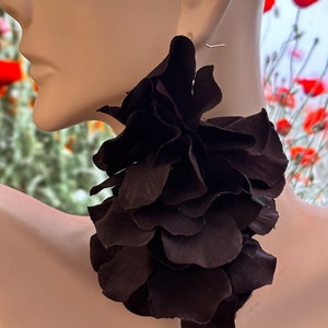 Black Flower Earrings, Big Black Earrings, Lightweight Black Earrings, Faux Flower Earrings, Vacation, Earrings,  Fashion Earrings