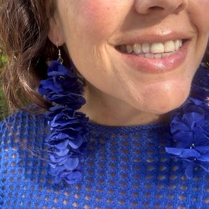 Blue Flower Earrings, Long Indigo Blue Lightweight Earrings, Flower Earrings, Long Light Flower Earrings, Summer Earrings, Fashion Earrings