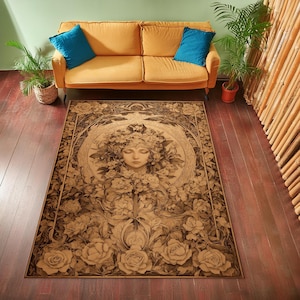 Alfombra de diosa lunar, alfombra de brujas, alfombra de temática oculta, alfombra estética, alfombra de diseño fantástico, alfombra lavable y antideslizante