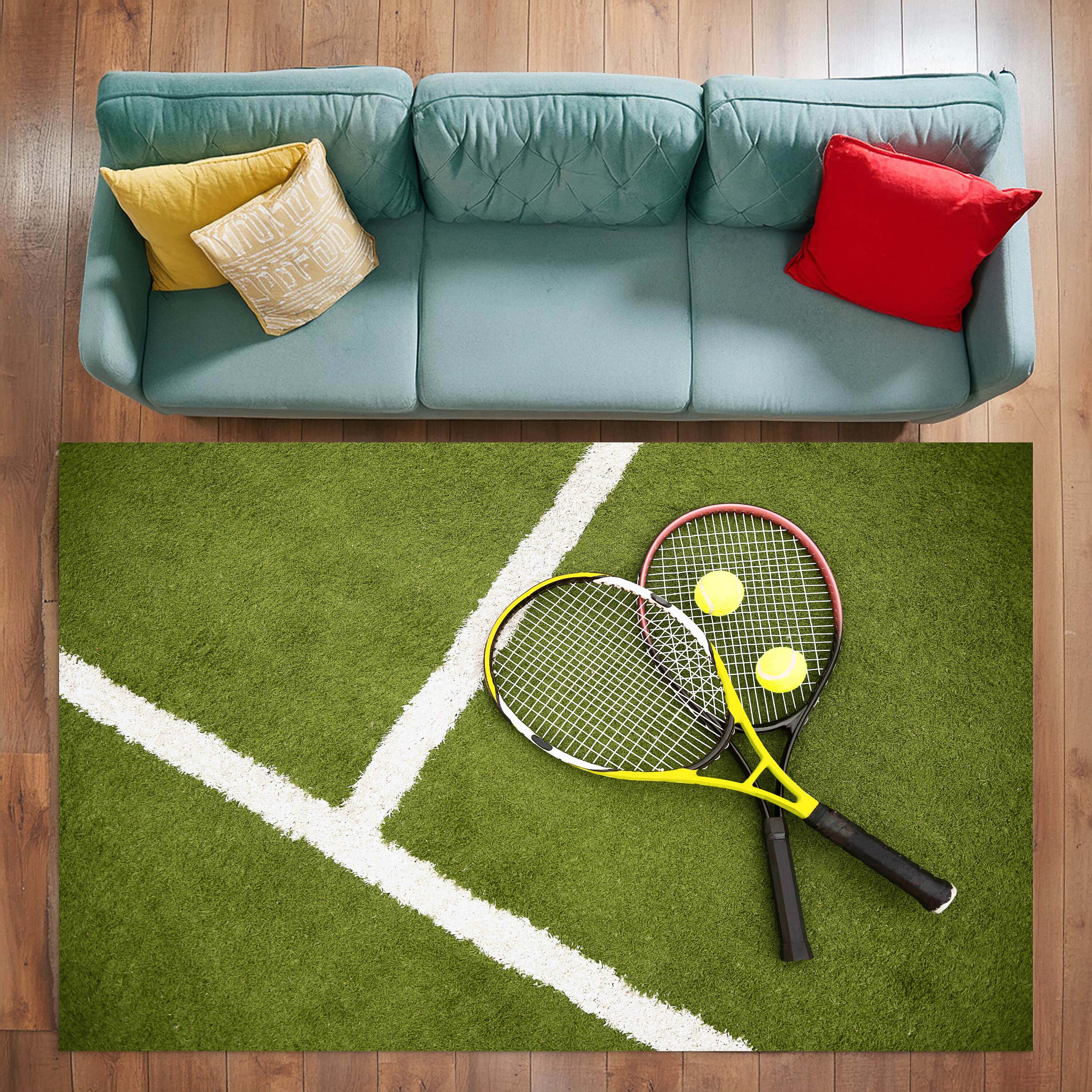Tennis Coloured Rug Tennis Rug for Sport Room, Tennis Court Rug, Tennis Ball Rug, Tennis ...