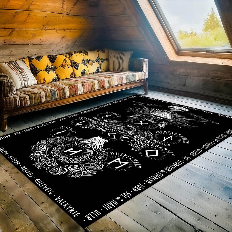 Viking Decor Rug, Valknut Design Rug, Norse Pagan Rug, Viking Rug ...