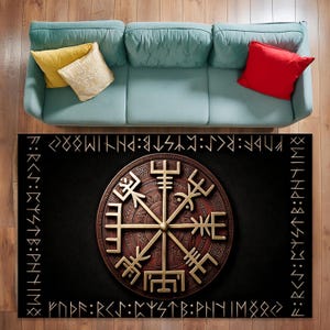 Vegvisir Shield Rug, Norse Mythology Rug, Viking Compass Carpet, Viking Rug, Scandinavian Decor, Nordic Compass Rug, Viking Rug