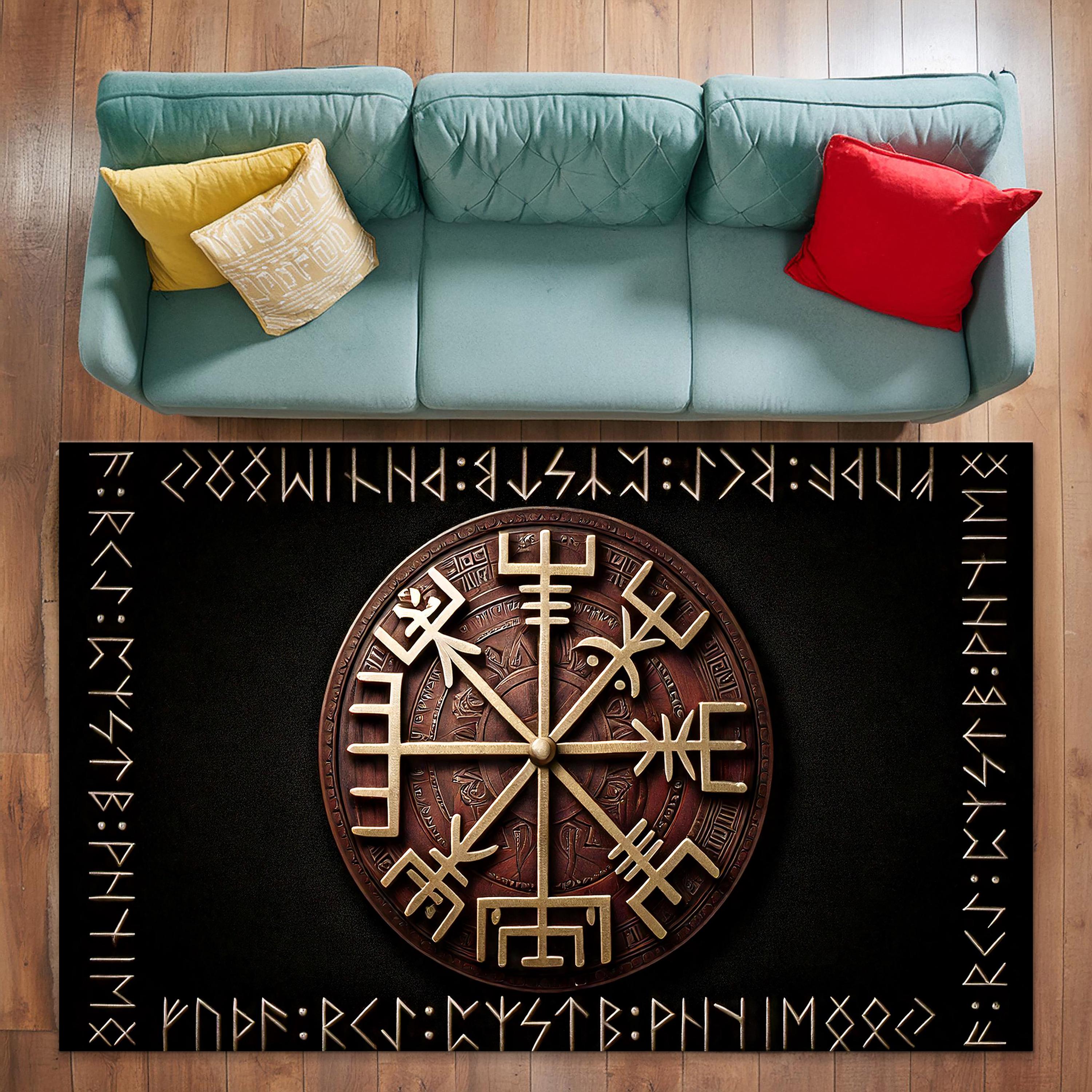 Norse Rug Vegvisir Shield Rug, Norse Mythology Rug, Viking Compass Carpet, Viking ...