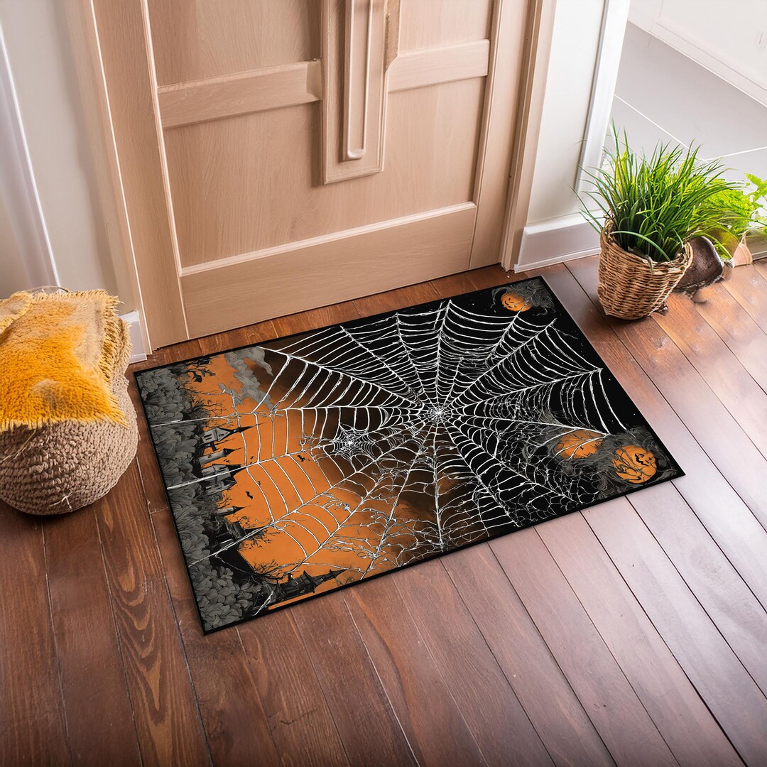 Spider Wed Rug Spider Web Design Rug for Halloween, Pumpkin Pattern Rug, Horror Themed ...