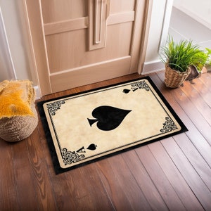 Tappeto con carte da poker, tappeto da casinò, tappeto con carte da gioco, opera d'arte astratta, arredamento moderno per la casa, arredamento per la sala giochi, lavabile e antiscivolo