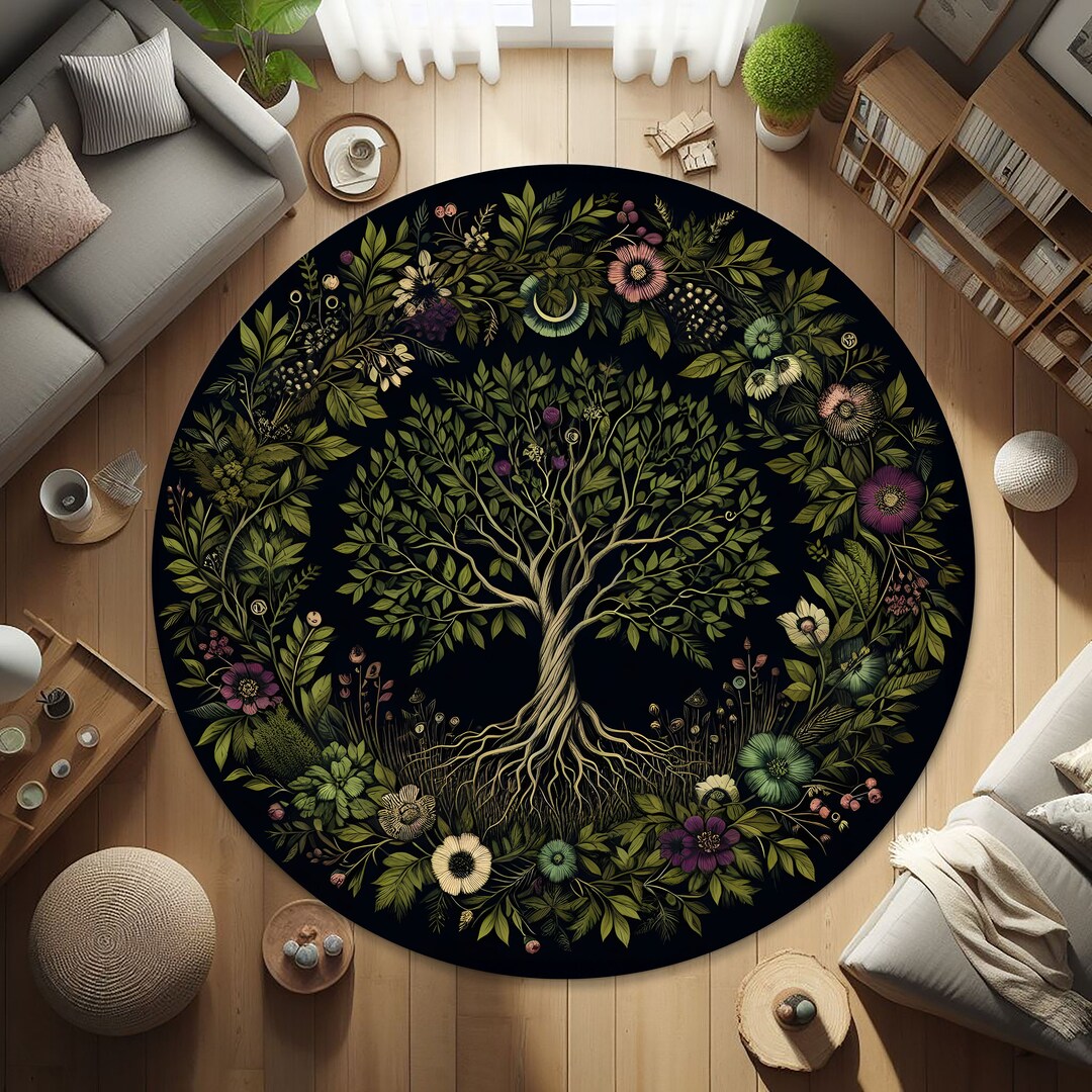 Tree of Life Large Round Rug, Nature Mandala Rug, Ancient Spiritual ...