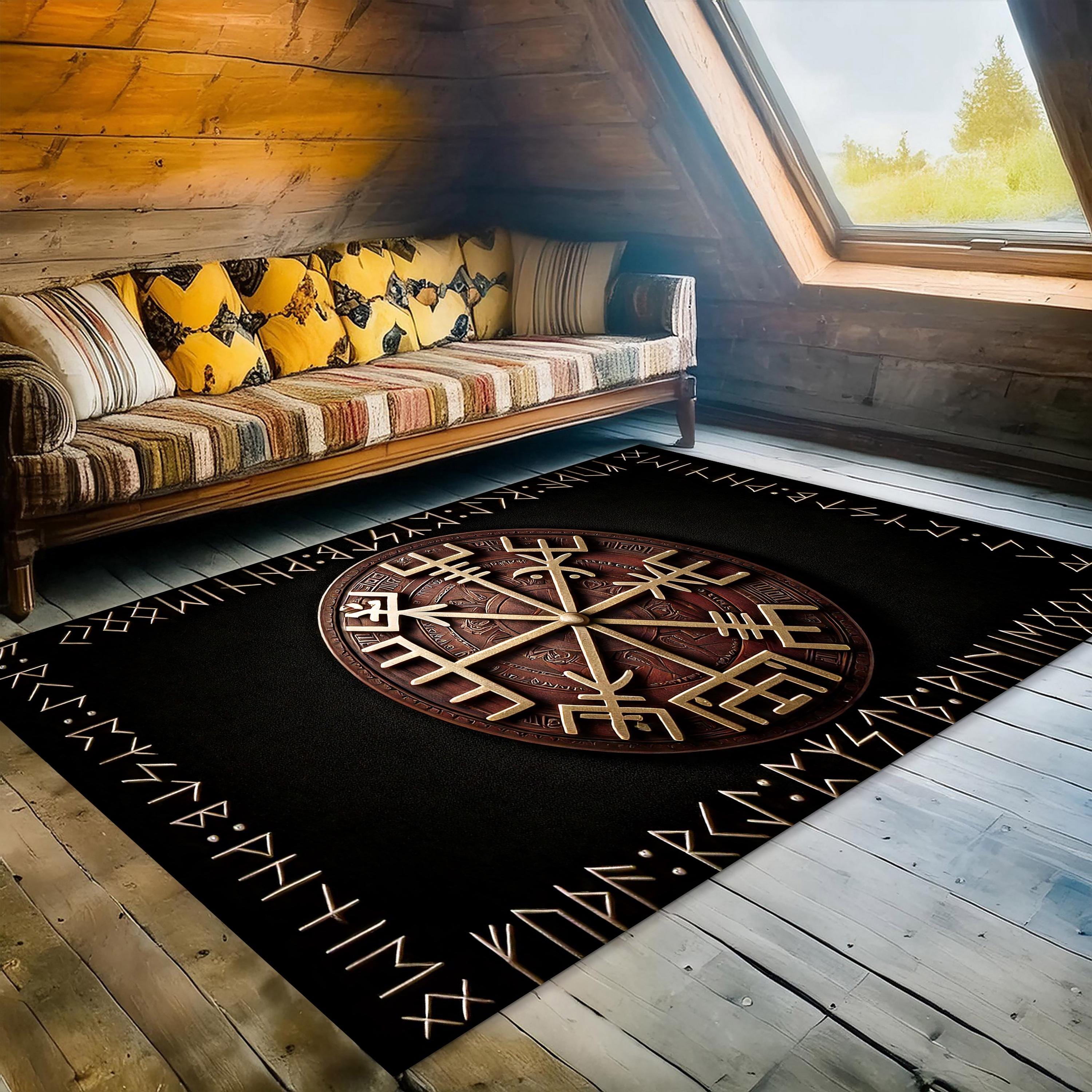 Norse Rug Vegvisir Shield Rug, Norse Mythology Rug, Viking Compass Carpet, Viking ...