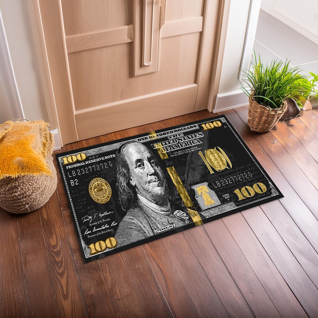 100 Dollar Bill Money Area Rug – Non-Slip Carpet Mat, 23.5x15.9 Inches