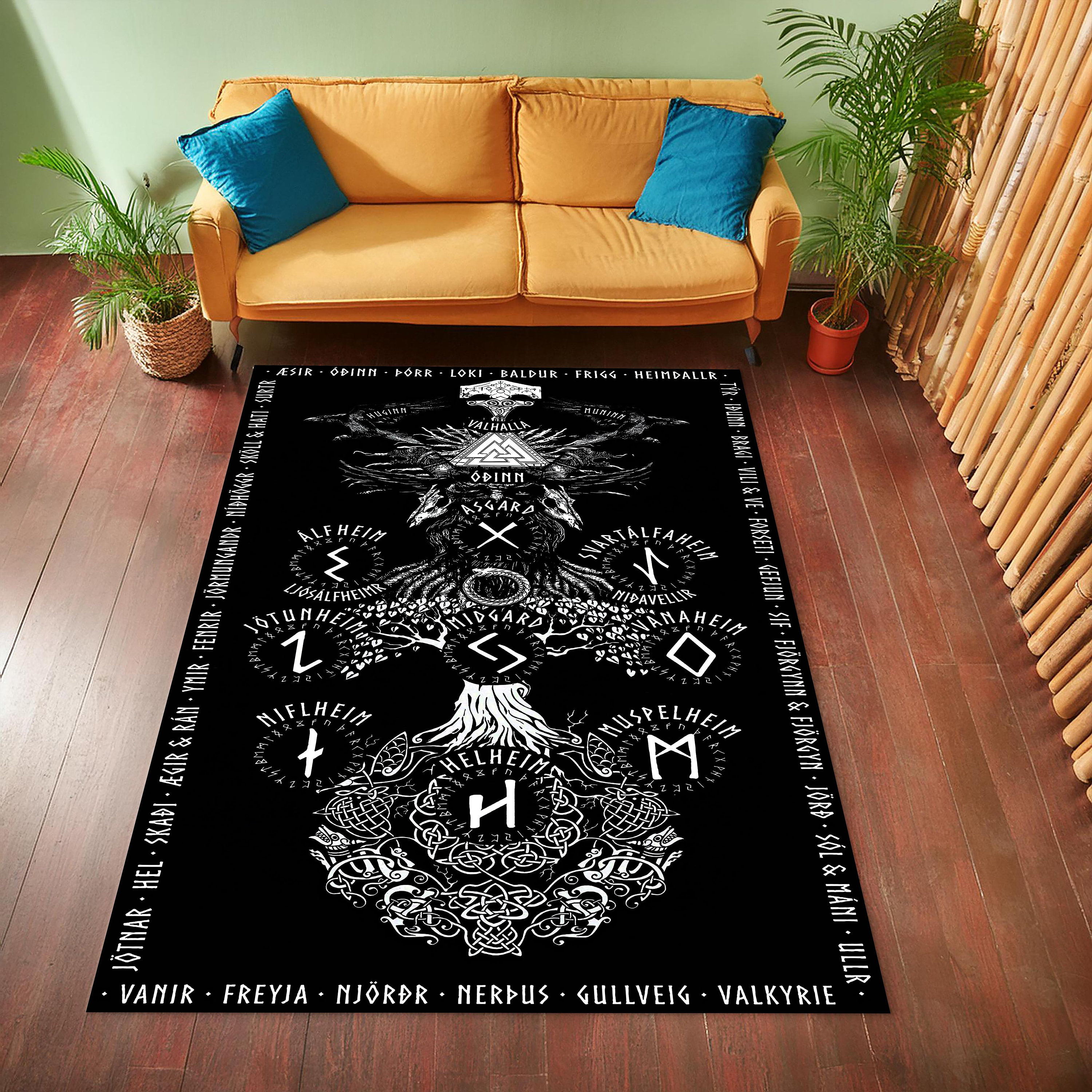 Viking Decor Rug, Valknut Design Rug, Norse Pagan Rug, Viking Rug, Scandinavian Rug, Washable and Non Slip