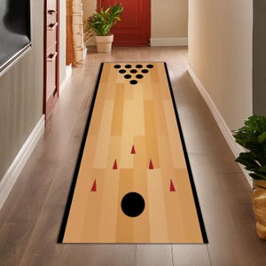 Bowling Lane Play Mat – Washable Non-Slip Runner, Fun Home Bowling Decor, Strike Rug for Kids & Adults, Perfect for Indoor Bowling Games