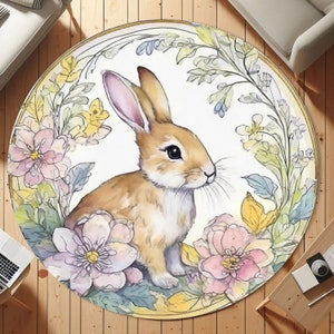 Cute Bunny Rug for Kids Play Room, Nursery Rug, Woodland Animal Rug ...
