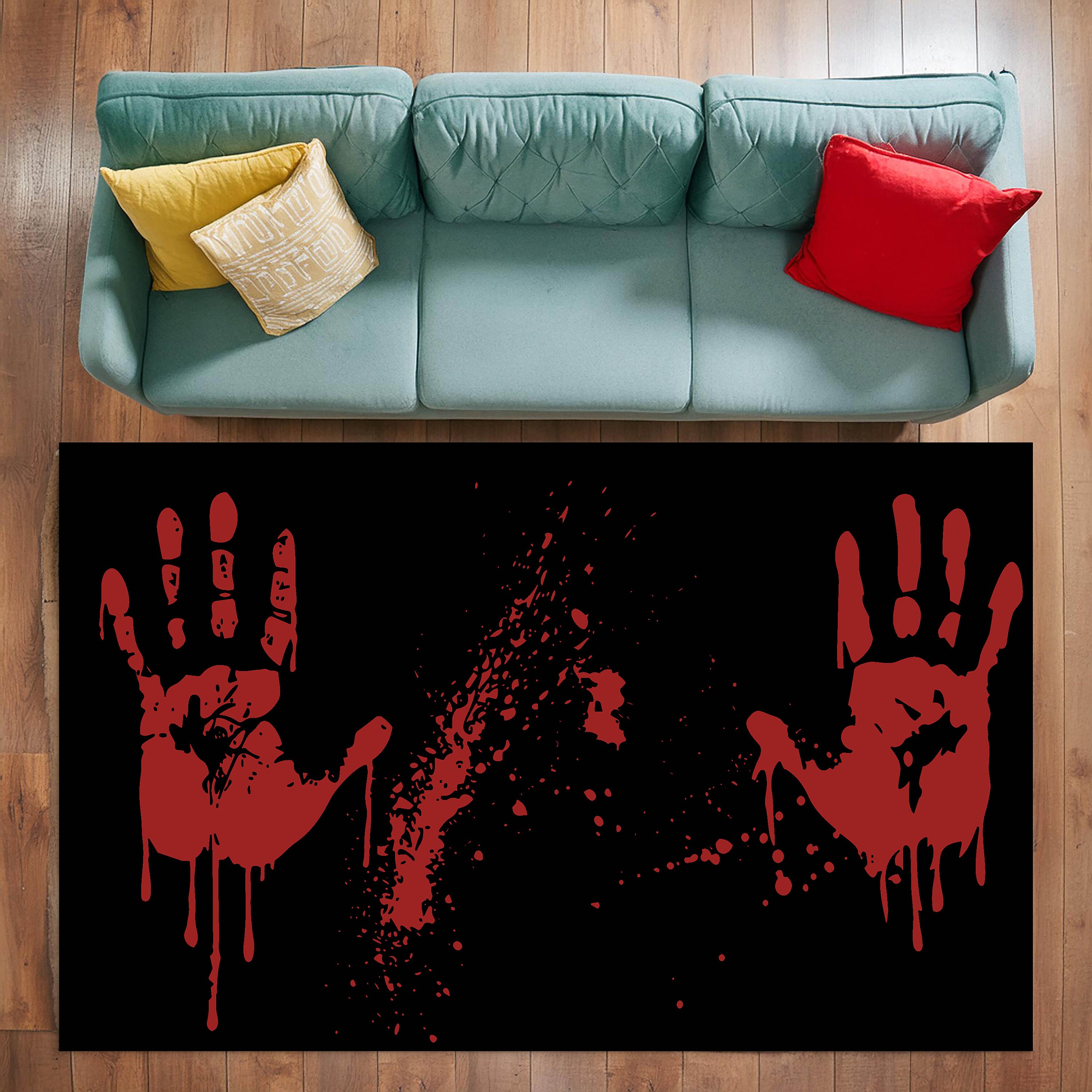 Halloween Badezimmer-Set: Duschvorhang Mit Blut-Händen + Teppich + WC-Abdeckung + Aufkleber (blutiges Horror-Design)