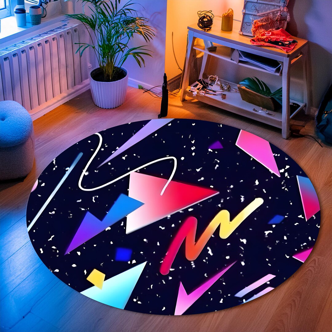 Arcade Round Rug for Gaming Room, Gamer Round Rug, Game Area Rug, Retro ...