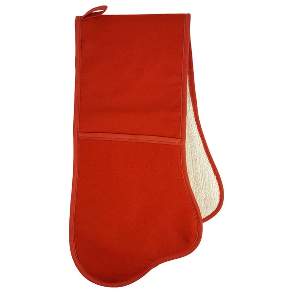 Large Double Oven Glove Rust Red - Handmade in Norfolk, UK - 100% Cotton