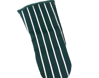 Green Butchers Stripe Oven Gauntlet 100% Cotton - Hand Made by The Norfolk Sewing Company