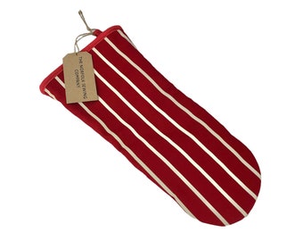 Red Butchers Stripe Oven Gauntlet 100% Cotton - The Norfolk Sewing Company